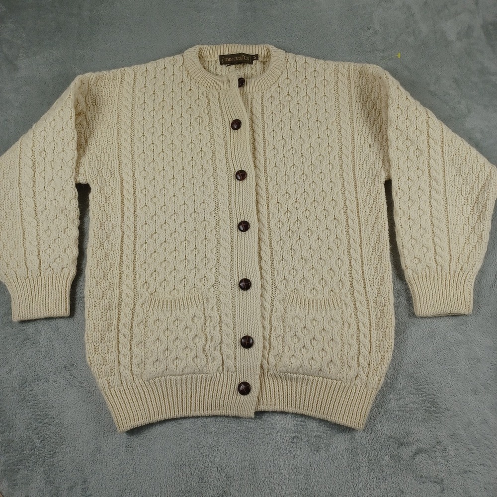 Inis Crafts‎ Sweater Womens Medium Knit Cable Knit Wool Ireland Button Up